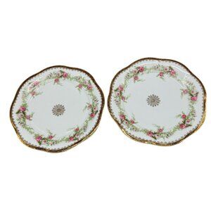 Antique Mignon Z.S. & C Bavaria Porcelain Dessert Plates Set Of 2 With Gold Trim
